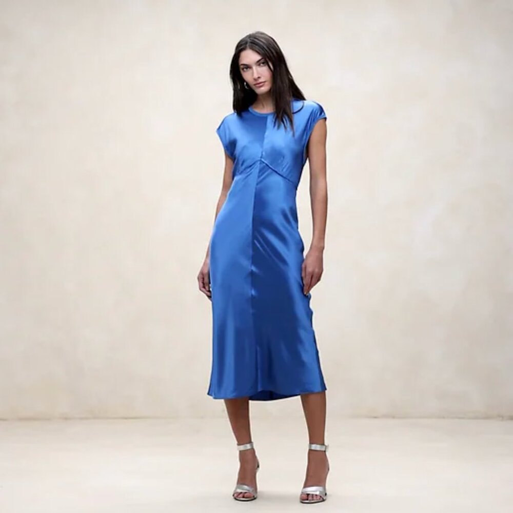 Banana Republic Claudette Silk Midi Dress in Antique Blue